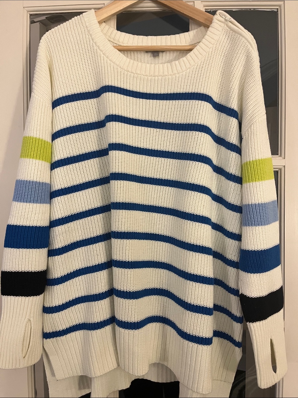 Striped Crewneck Sweater in Cream and Blue from Talbots. 2X